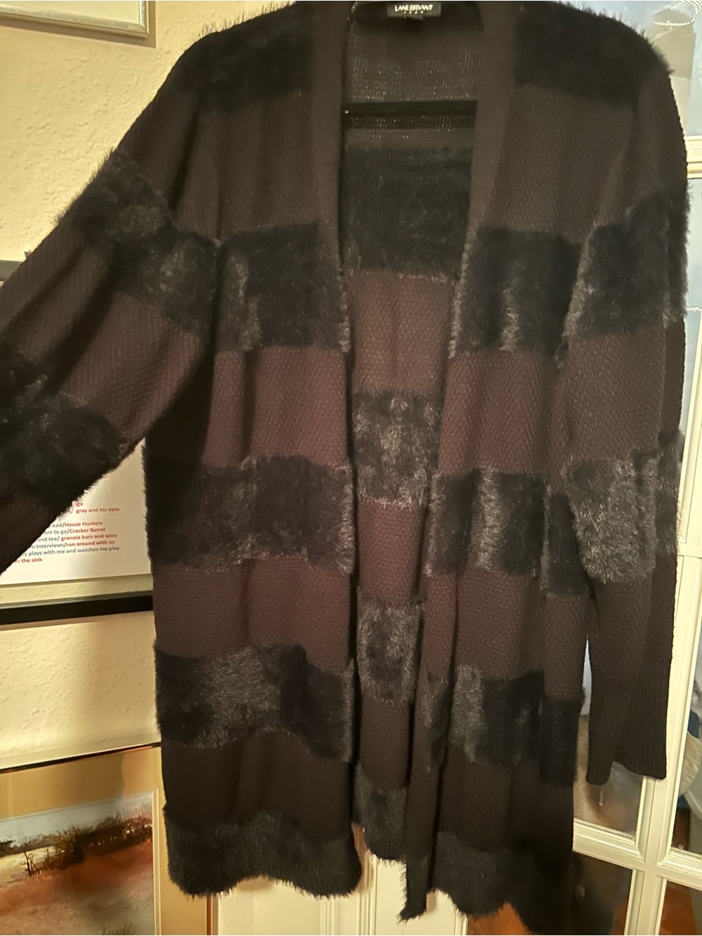 Lane Bryant Black Faux Fur-Trim Open Cardigan